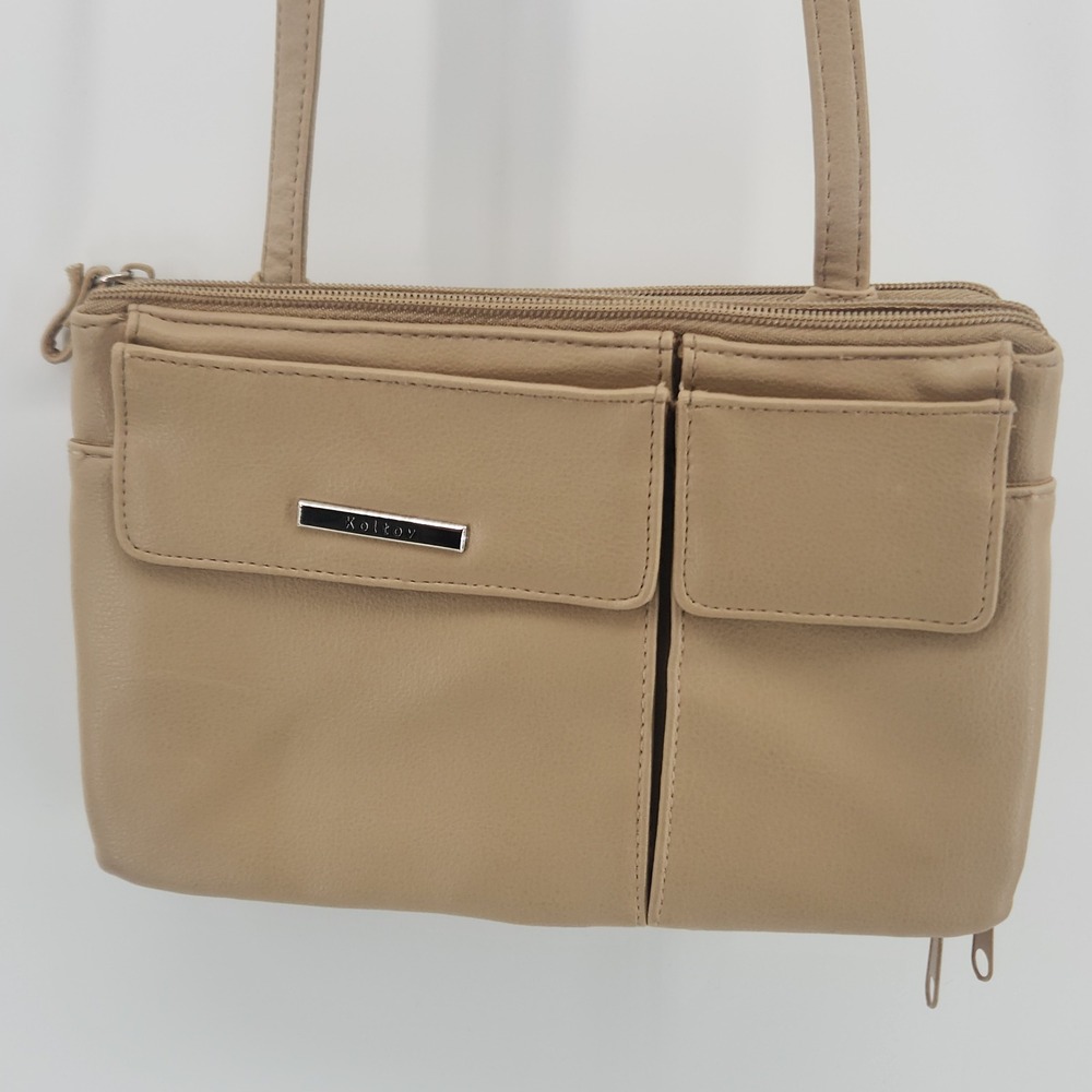 Koltov Tan Organizer Crossbody Shoulder Bag Multi Pocket Purse 9.5" Flaw